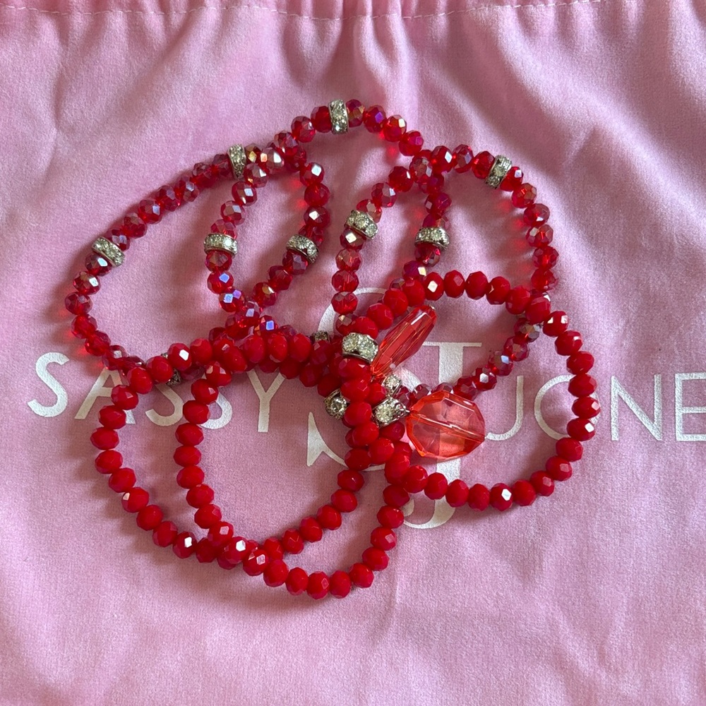 Sassy Jones Vibrant Red Crystal Bracelet Set